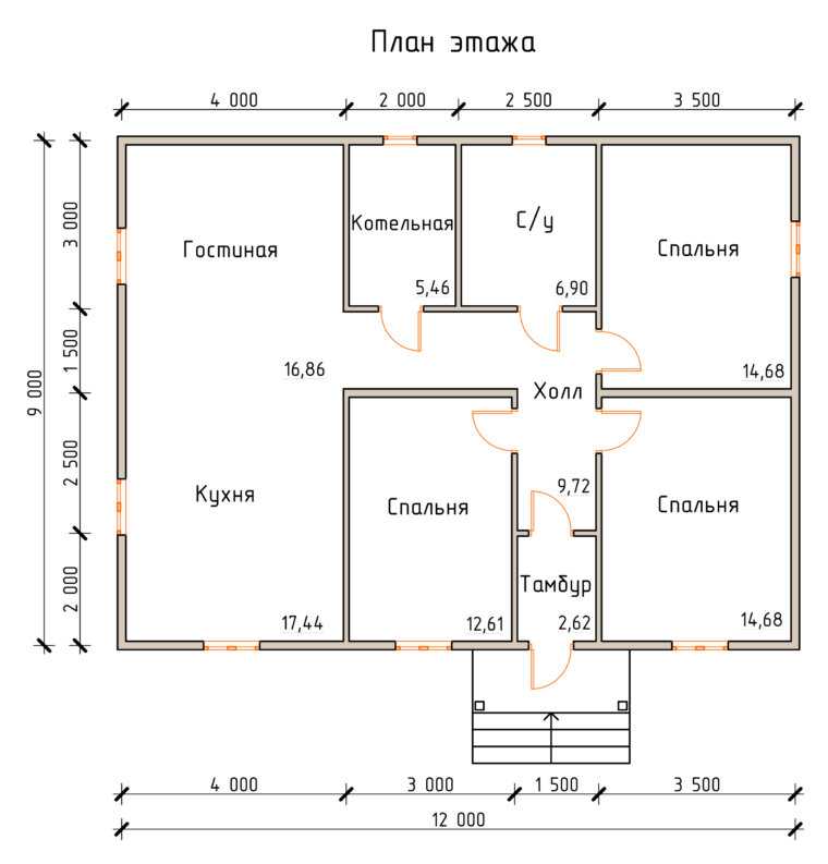 Проекты одноэтажных домов 12х12 планировка с размерами