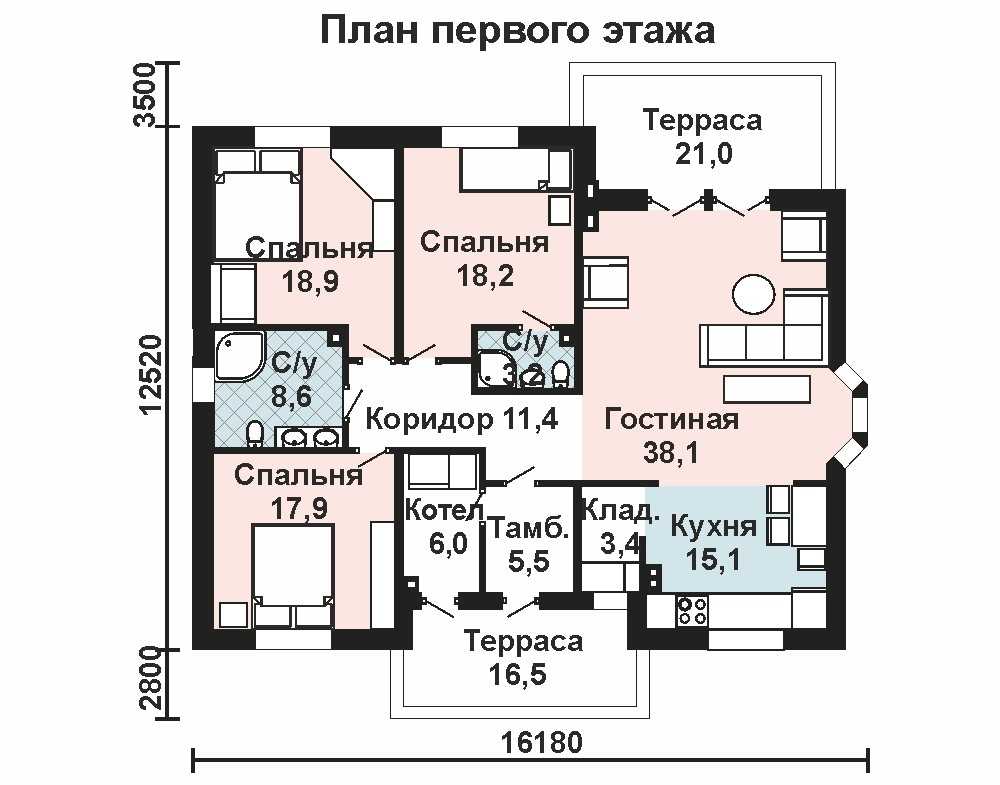 Одноэтажный дом с 3 спальнями фото