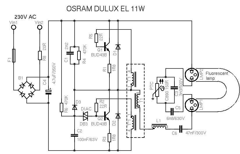 Схемы балластов энергосберегающих ламп